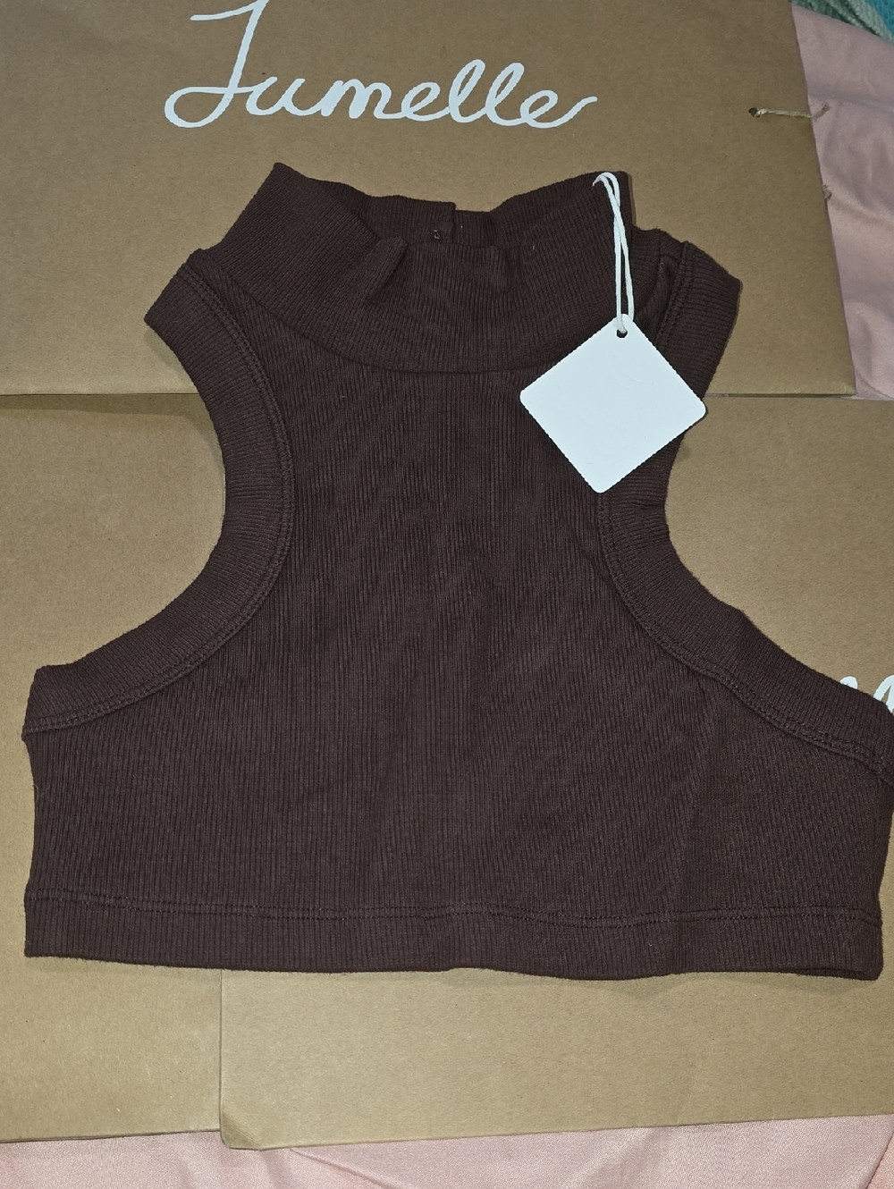 Jumelle Lolita Women's Brown Ribbed Mock Neck Crop Top